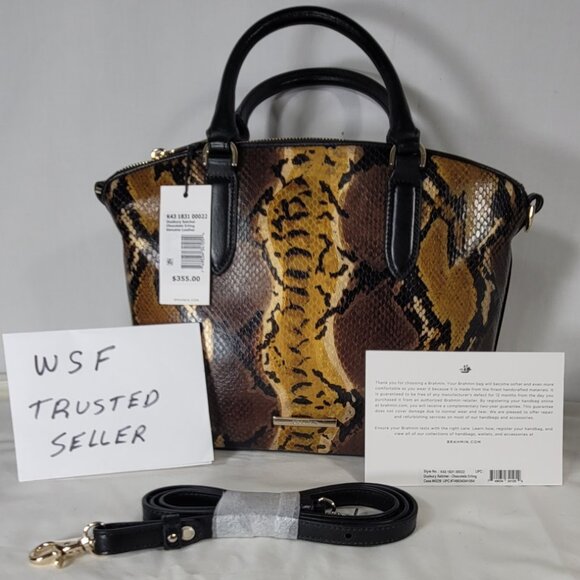 NWT BRAHMIN CHOCOLATE ERLING MEDIUM DUXBURY SNAKESKIN PRINT...